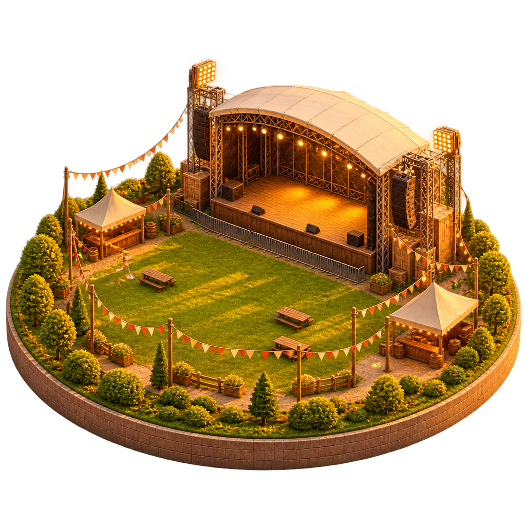 Open-air scéna TADIO, izometrický render